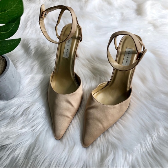 Lord & Taylor Rhinestoned Satin Ankle Strap Heels - Picture 2 of 10